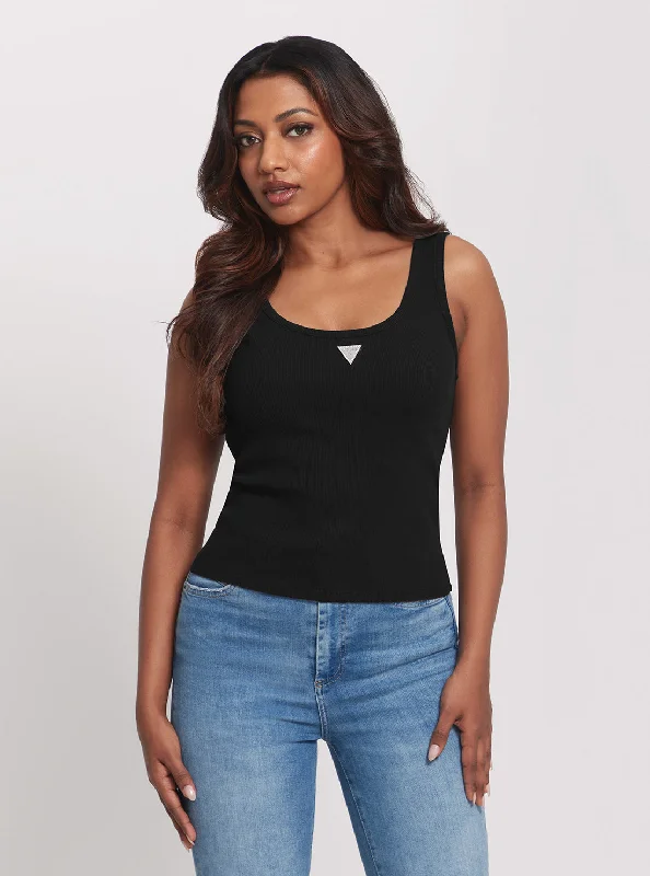 Black Ribbed Knit Tank Top beige tank top