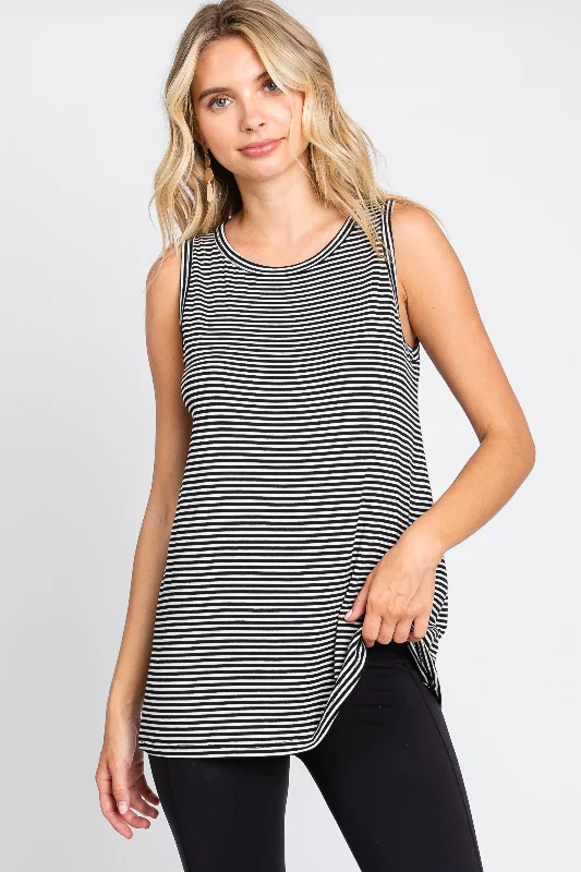 Black Striped Sleeveless Tank Top solid color tank