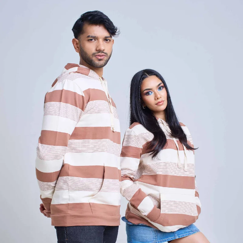 Long Sleeve Hoodie Solid and Line Stripes Hoodie with Hem Contrast Bold Stylish