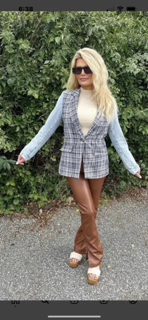 Blue Revival Mix Denim Helen Blazer Women's Elegant Suit