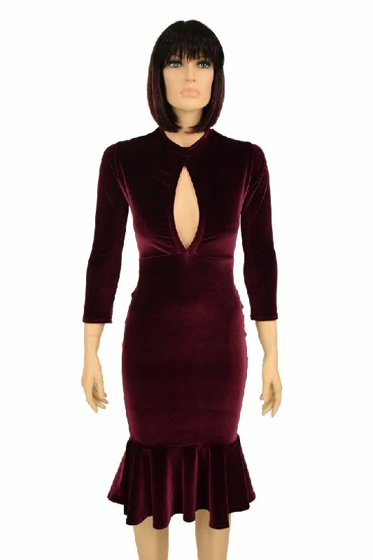Burgundy Velvet Keyhole Dress