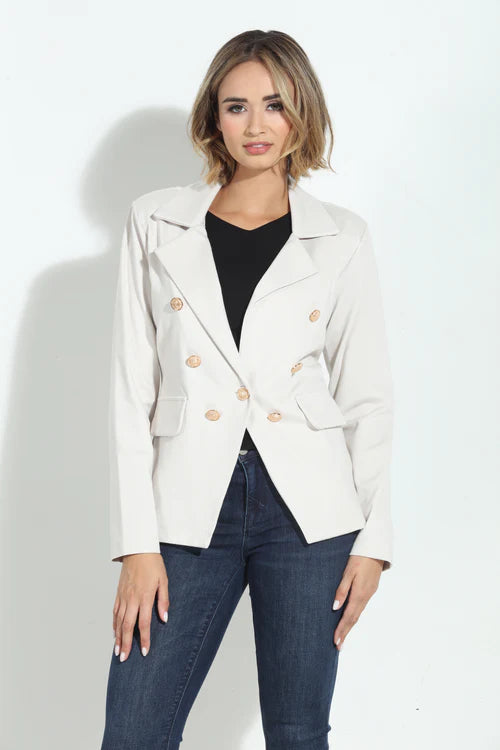 Button Ponti Blazer - White Slim Fit Blazer