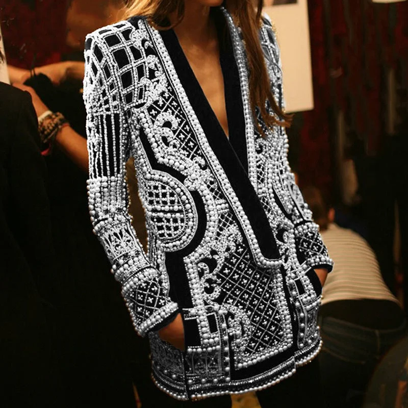 C1104TA18 High Quality Office Elegant Beaded Decoration Blazer Coats For Women Sehe Fashion Women's Boutique Suit C1104TA18 High Quality Office Elegant Beaded Decoration Blazer Coats For Women Sehe Fashion Women's Boutique Suit