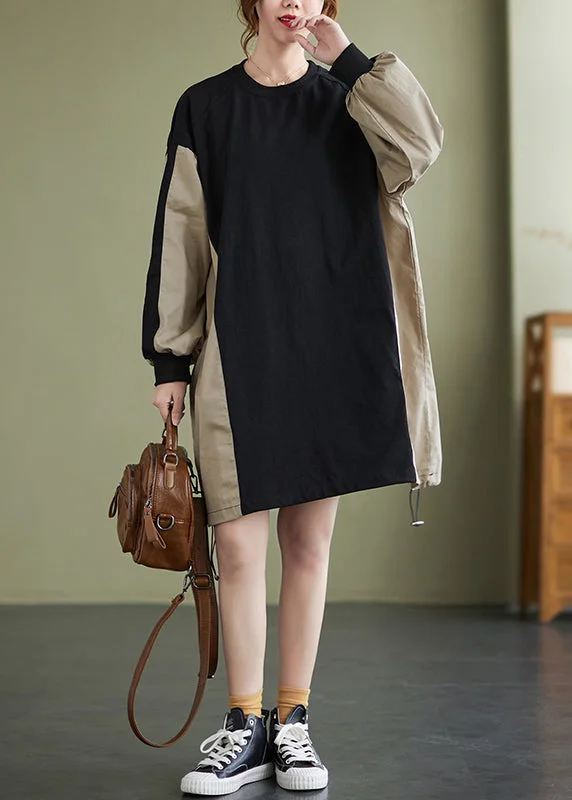 Casual Colorblock Patchwork Drawstring Sweatshirt Dress Long Sleeve Hoodie with Drawstring Waist Adjustable Fitted Casual Colorblock Patchwork Drawstring Sweatshirt Dress Long Sleeve Hoodie with Drawstring Waist Adjustable Fitted