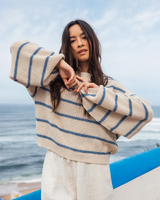 Changing Tides Pullover Sweater - Blue Shadow Asymmetrical Neck Pullover
