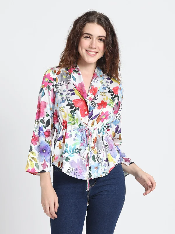Charlotte Cinched Shirt Jacket Zippered Front Buttoned Front Snap Front