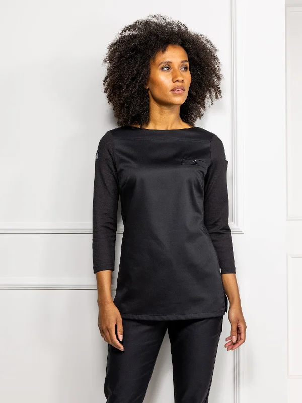 Chef Jacket Evy Black Zippered Front Buttoned Front Snap Front