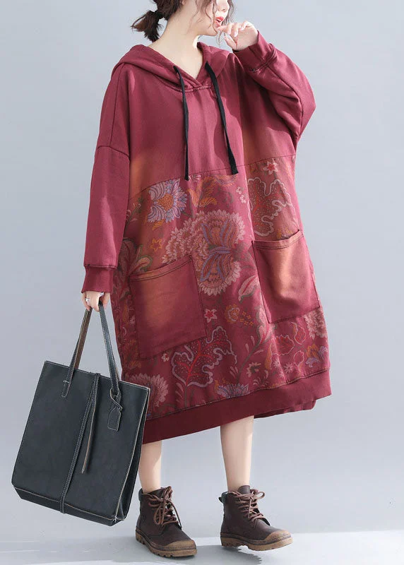 Classy Red print Patchwork Sweatshirts dresses Spring Hoodie with Lace Feminine Delicate Classy Red print Patchwork Sweatshirts dresses Spring Hoodie with Lace Feminine Delicate