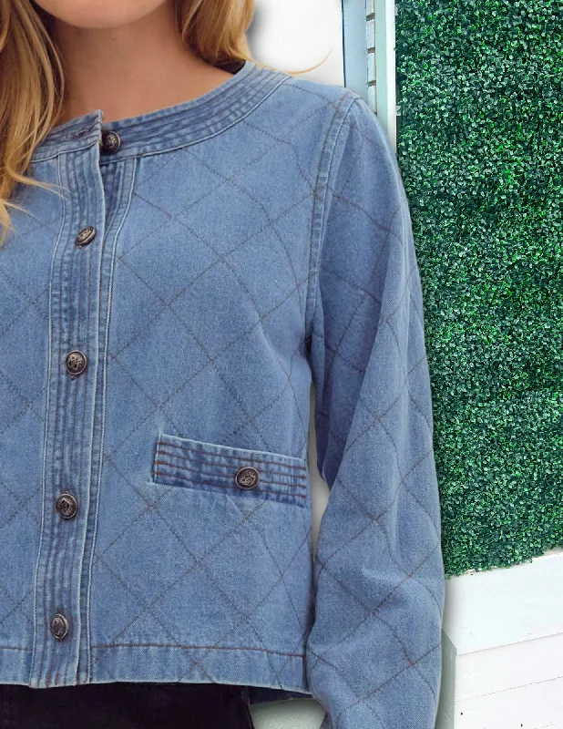 Collarless Cross Stitch Denim Jacket Wool Jacket Cashmere Jacket Tweed Jacket