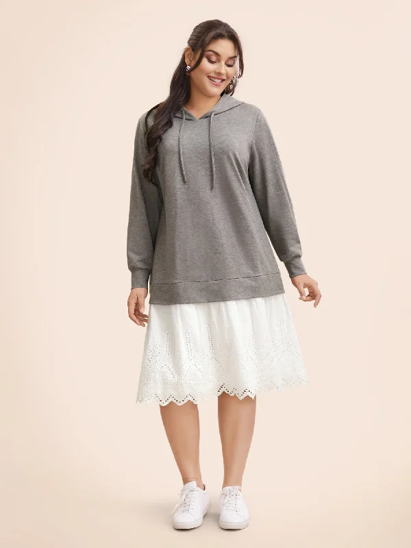 Contrast Patchwork Hooded Sweatshirt Dress Hoodie with Emblem Brand Identity