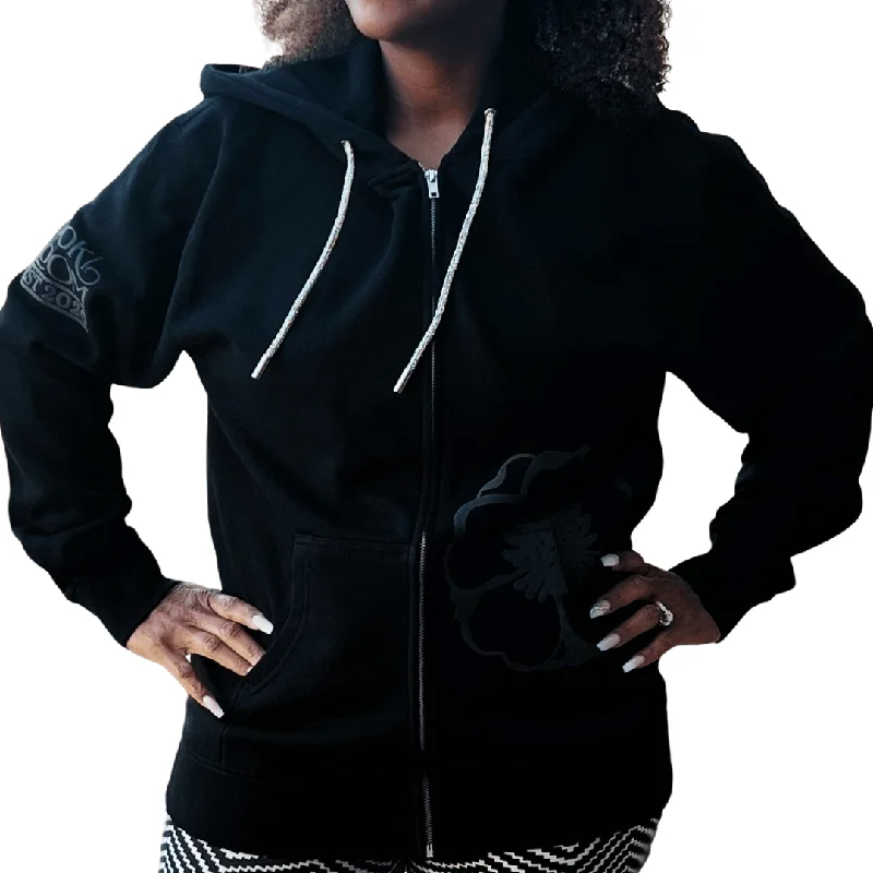 Cooki Bloom Rhinestone Rope Hoodie Jacket Welt Pockets Slit Pockets Flap Pockets