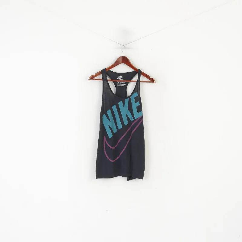 Nike Sportswear Women M Shirt Black Cotton Slim Fit Training Tank Top floral tank top