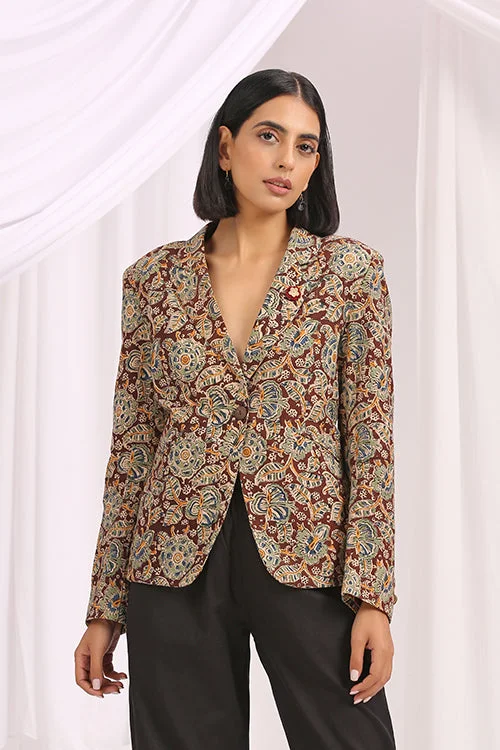 Okhai 'Dilshad' Hand Block Printed Kalamkari Blazer Women's Luxurious Jacket