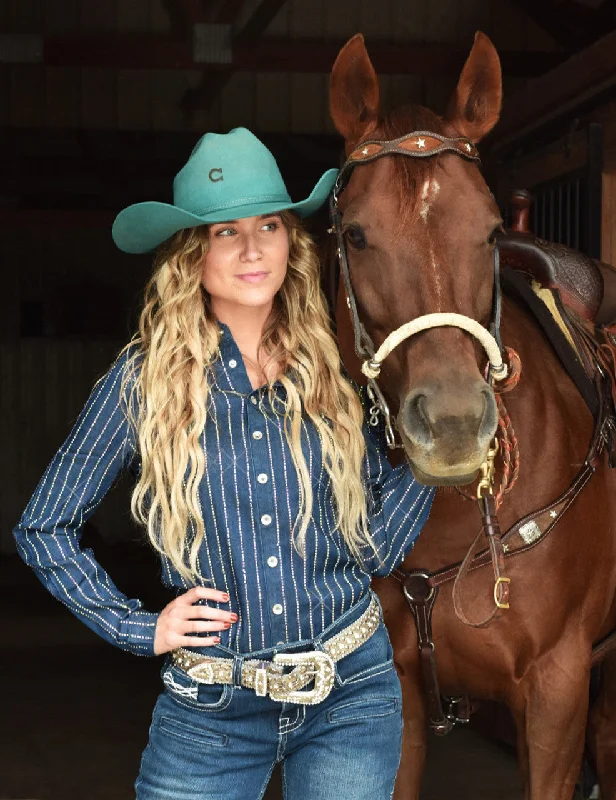 Cowgirl Tuff Pullover Button Up Dark UltraBreathe Denim with Crystal Turtleneck Warm Pullover Cowgirl Tuff Pullover Button Up Dark UltraBreathe Denim with Crystal Turtleneck Warm Pullover