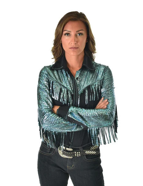 Cowgirl Tuff Womens Breathe Pullover Black/Turquoise Nylon L/S Shirt XL Plunging Neck Pullover Cowgirl Tuff Womens Breathe Pullover Black/Turquoise Nylon L/S Shirt XL Plunging Neck Pullover