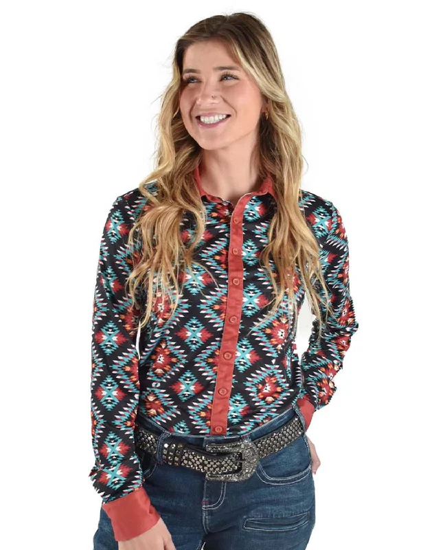 Cowgirl Tuff Womens Colorful Pullover Aztec Polyester L/S Shirt Leg Sleeve Comfort