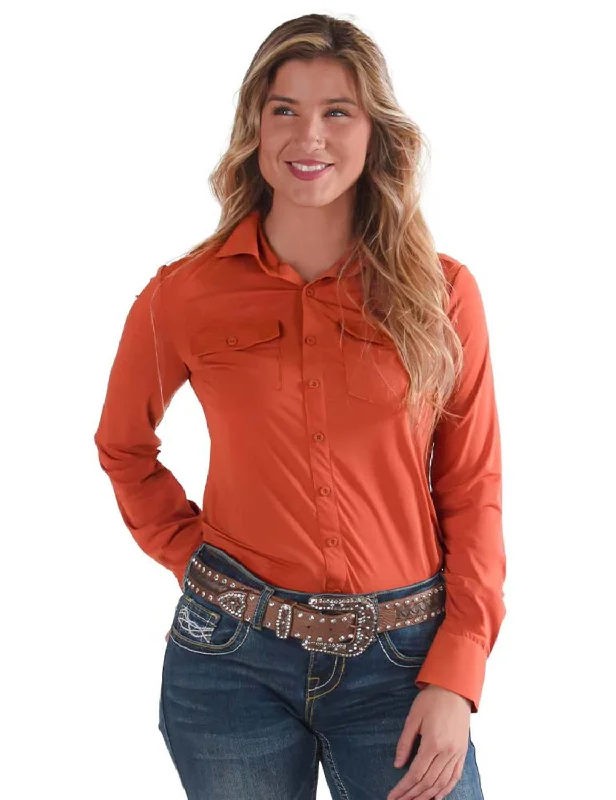 Cowgirl Tuff Womens Cooling Pullover Button Up Rust Nylon L/S Shirt Short Sleeve Top Cowgirl Tuff Womens Cooling Pullover Button Up Rust Nylon L/S Shirt Short Sleeve Top