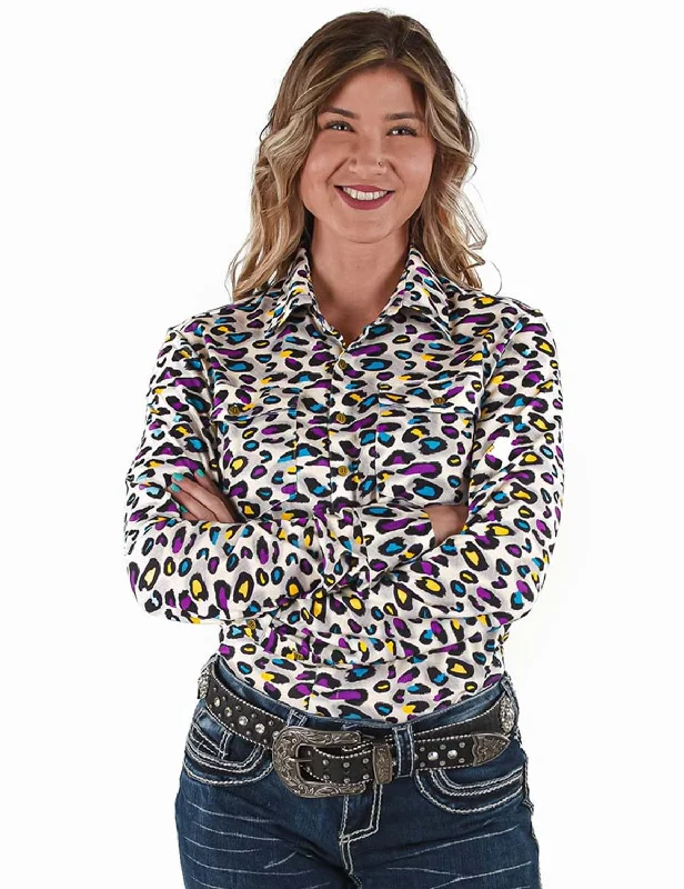 Cowgirl Tuff Womens Pullover Leopard Yellow/Turquoise Polyester L/S Shirt Slit Sleeve Stylish Cowgirl Tuff Womens Pullover Leopard Yellow/Turquoise Polyester L/S Shirt Slit Sleeve Stylish