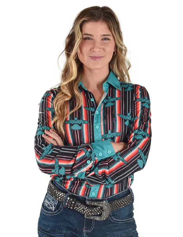 Cowgirl Tuff Womens Thunderbird Pullover Multi-Color Polyester L/S Shirt Long Bell Sleeve Cowgirl Tuff Womens Thunderbird Pullover Multi-Color Polyester L/S Shirt Long Bell Sleeve