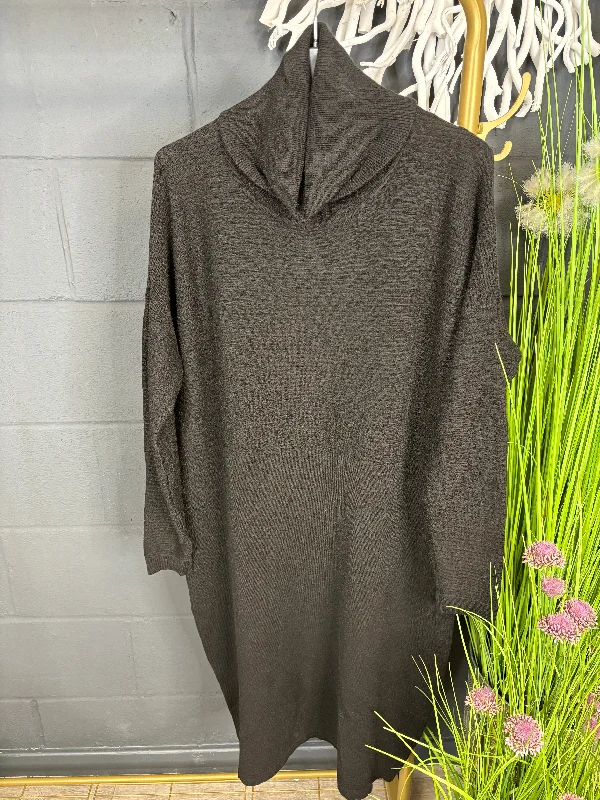Cowl neck ribbed dress Black