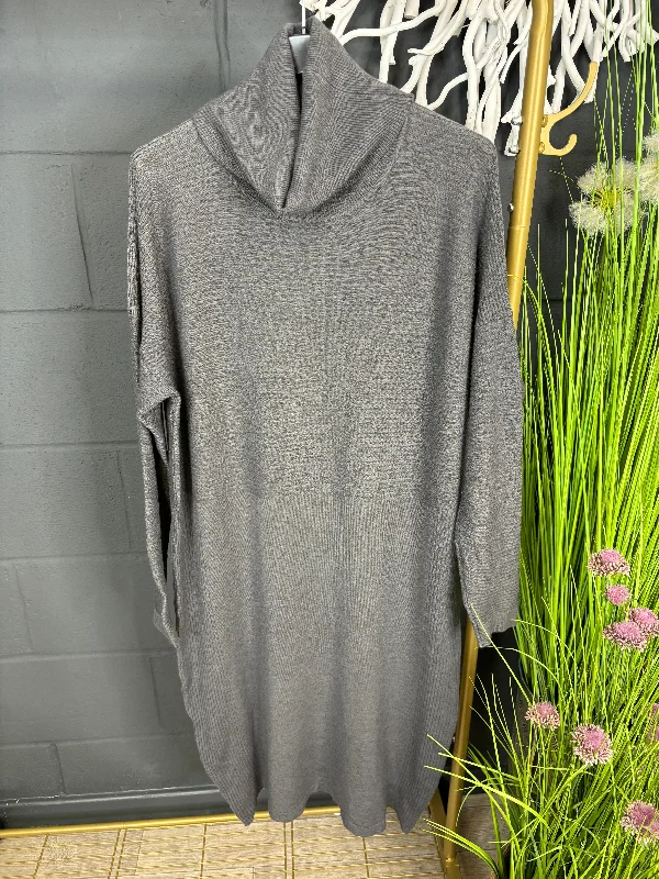 Cowl Neck Ribbed Dress Charcoal