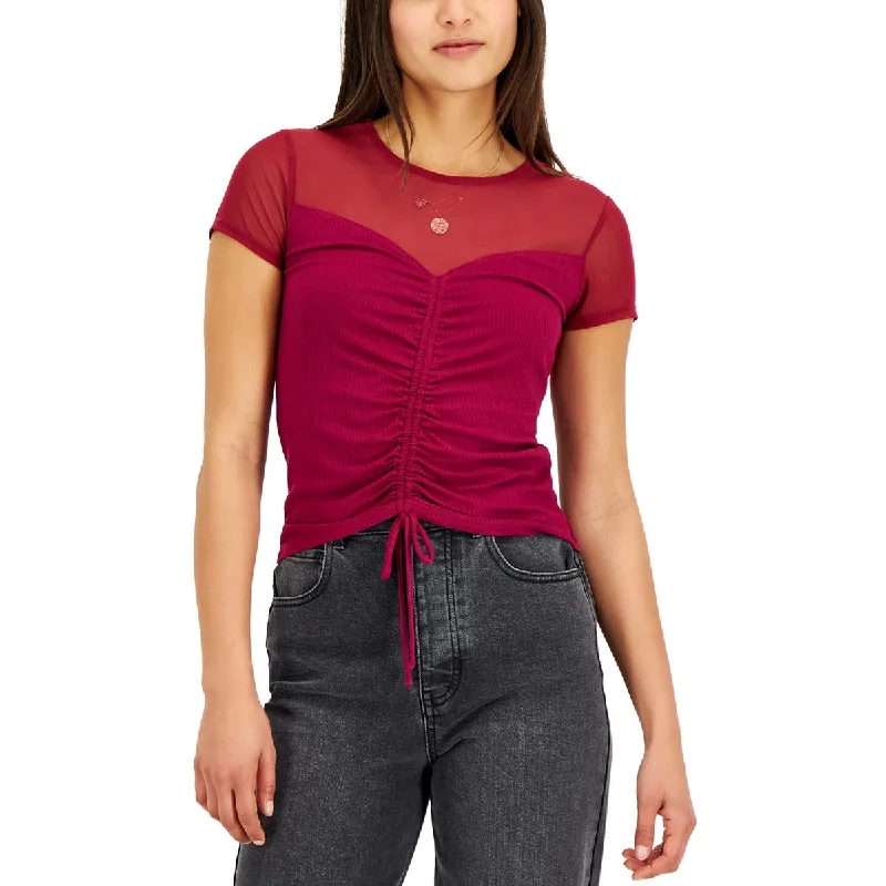 Crave Fame Womens Juniors Ribbed Ruched Pullover Top Boat Neck Sweater