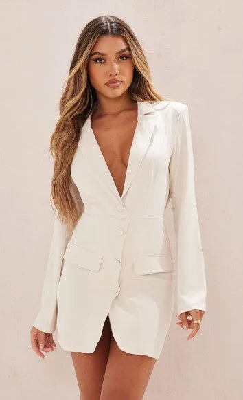 Cream Extreme Cowl Back Blazer Dress Women's Boutique Jacket