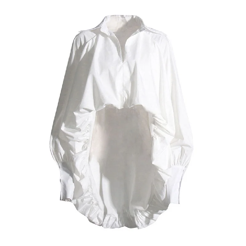 Creative Fold Over Collar Bishop Sleeve Oversized Pullover Shirt Turtleneck Warm Pullover Creative Fold Over Collar Bishop Sleeve Oversized Pullover Shirt Turtleneck Warm Pullover