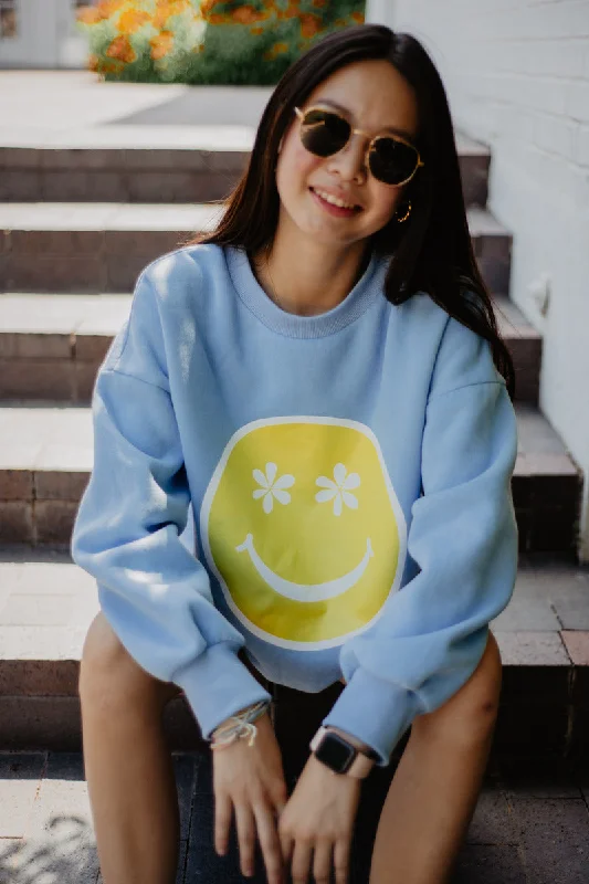 Daisy Eyes Happy Face Sweatshirt Hoodie with Puffed Sleeves Voluminous Trendy