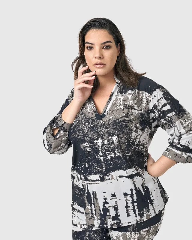 Digi V-Neck Pullover Top, Marble Cashmere Luxurious Pullover