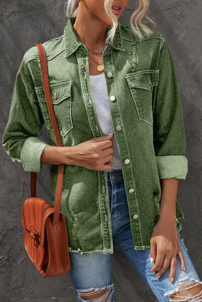 Distressed Button Up Raw Hem Denim Jacket Toggled Jacket Drawstring Jacket Belted Jacket Distressed Button Up Raw Hem Denim Jacket Toggled Jacket Drawstring Jacket Belted Jacket
