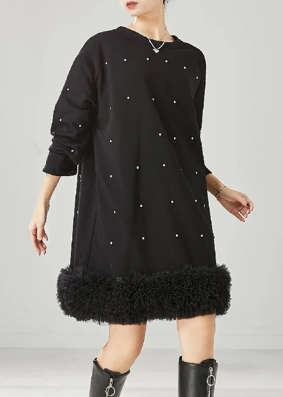 DIY Black Oversized Patchwork Ruffled Cotton Sweatshirt Dress Spring Hoodie with Hem Frayed Vintage Worn DIY Black Oversized Patchwork Ruffled Cotton Sweatshirt Dress Spring Hoodie with Hem Frayed Vintage Worn