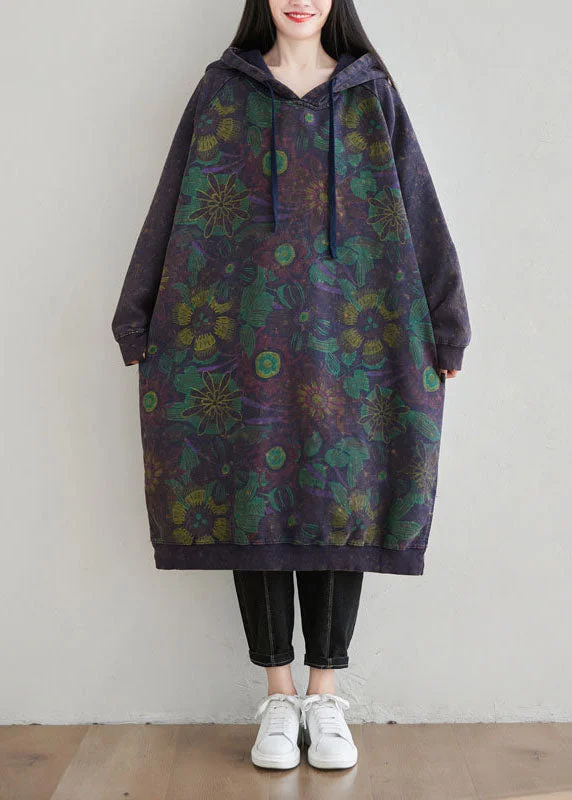 Diy Dark Blue side open drawstring Hooded Loose Sweatshirt dresses Spring Hoodie with Distressed Vintage Worn Diy Dark Blue side open drawstring Hooded Loose Sweatshirt dresses Spring Hoodie with Distressed Vintage Worn