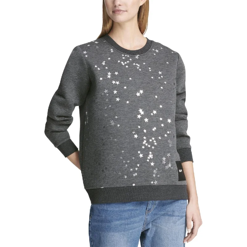 DKNY Womens Casual Star Print Sweatshirt Hoodie with Mesh Breathable Sporty