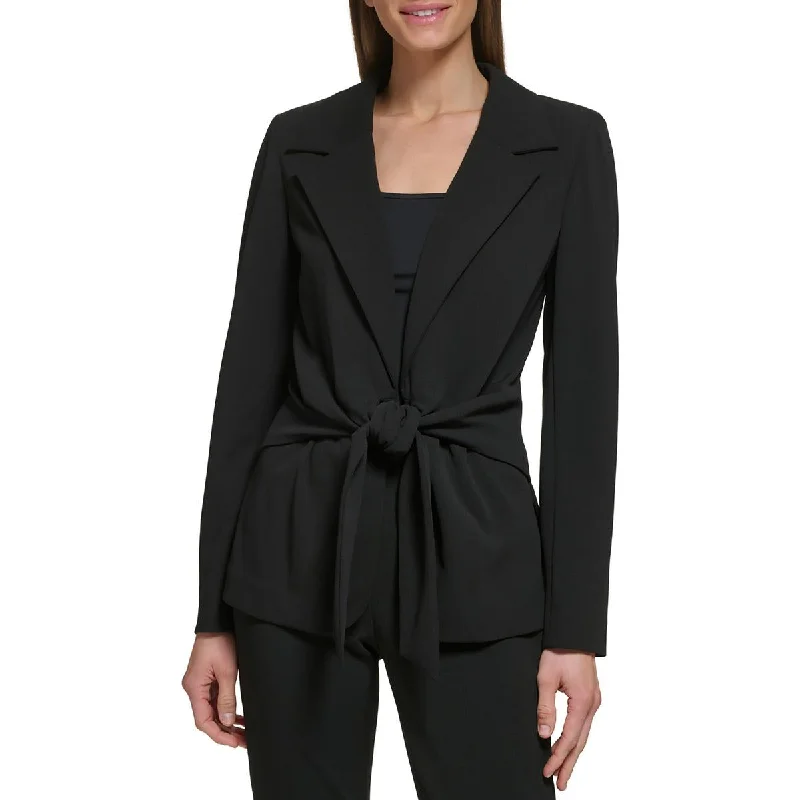 DKNY Womens Peak Lapel Tie Front Suit Jacket Knit Fabric Woven Fabric Fleece Fabric