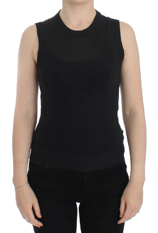 Elegant Black Sleeveless Pullover Vest Open Neck Pullover