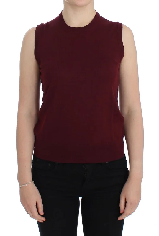 Elegant Red Wool Sleeveless Pullover Vest Peter Pan Collar