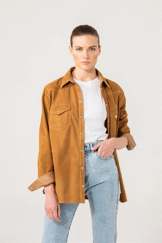 Elegant Women's Camel Suede Shirt Jacket Quilted Jacket Puffer Jacket Insulated Jacket Elegant Women's Camel Suede Shirt Jacket Quilted Jacket Puffer Jacket Insulated Jacket