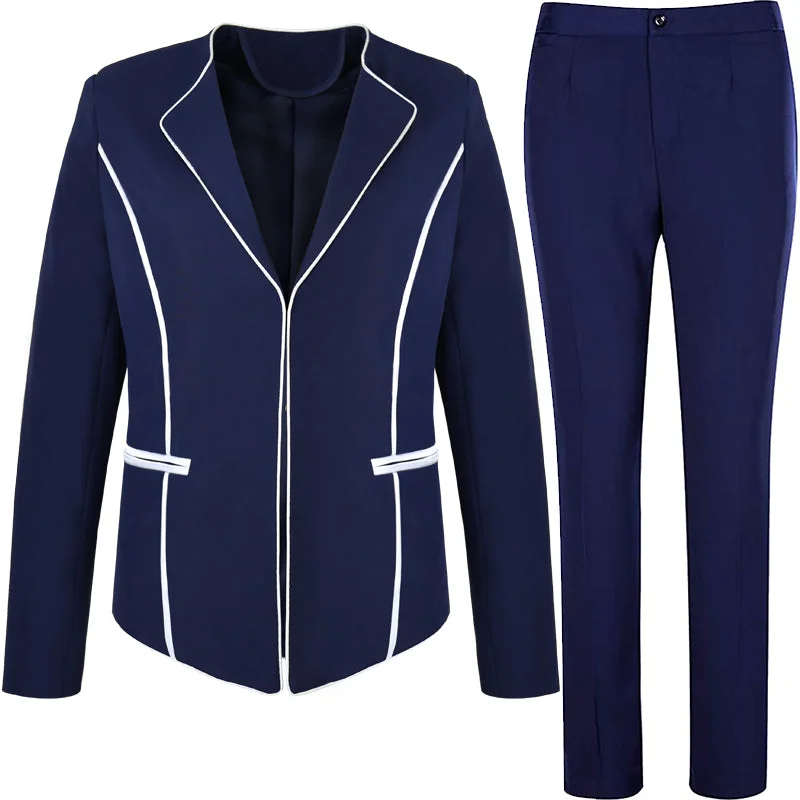 Factory Binding Smooth Fabric Blue Two-pieces Set Women Business Suits Office Lady Work Formal Hidden Button Blazer with Trouser Women's Unique Blazer Factory Binding Smooth Fabric Blue Two-pieces Set Women Business Suits Office Lady Work Formal Hidden Button Blazer with Trouser Women's Unique Blazer
