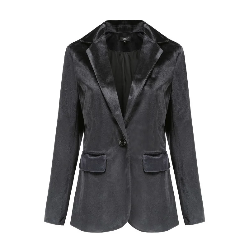 Fashion Vintage Autumn Winter Solid Velvet One Button Blazer Linen Women's Suit