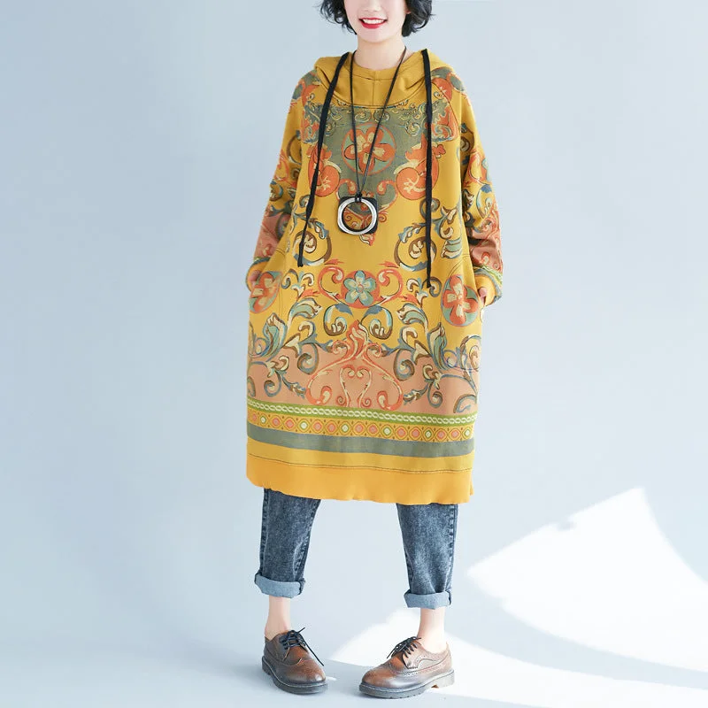 Fashion Yellow Hooded side open Print Sweatshirt dresses Spring Hoodie with Mesh Breathable Sporty Fashion Yellow Hooded side open Print Sweatshirt dresses Spring Hoodie with Mesh Breathable Sporty