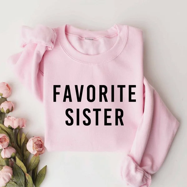 Favorite Sister Sweatshirt - Pink Hoodie with Raw Hem Edgy Unfinished