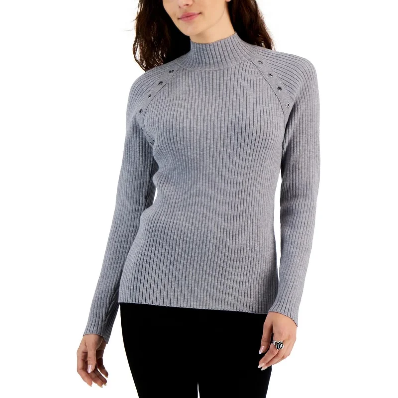Fever Womens Ribbed Knit Holiday Pullover Sweater Plunging Neck Pullover