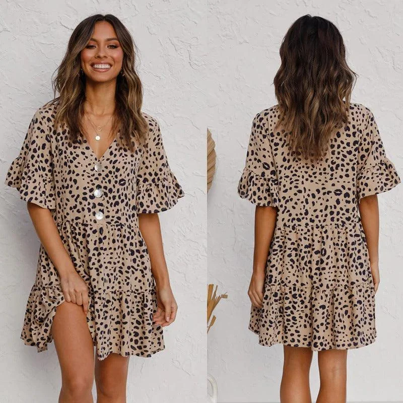 Flounces leopard print dress