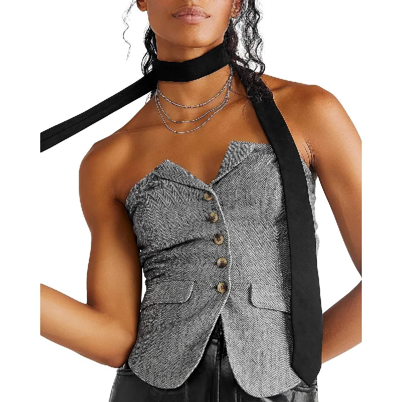 Free People Womens Jamie Herringbone Blazer Strapless Top Summer Women's Jacket