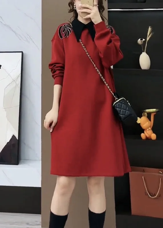 French Mulberry Peter Pan Collar Patchwork Cotton Sweatshirts Dress Spring Hoodie with High Neck Warm Protective French Mulberry Peter Pan Collar Patchwork Cotton Sweatshirts Dress Spring Hoodie with High Neck Warm Protective