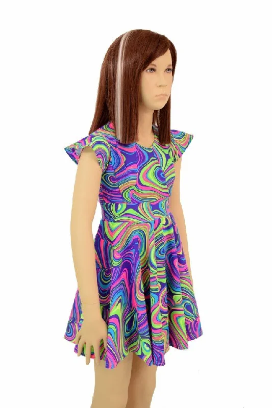 Girls Neon Glow Worm Skater Dress
