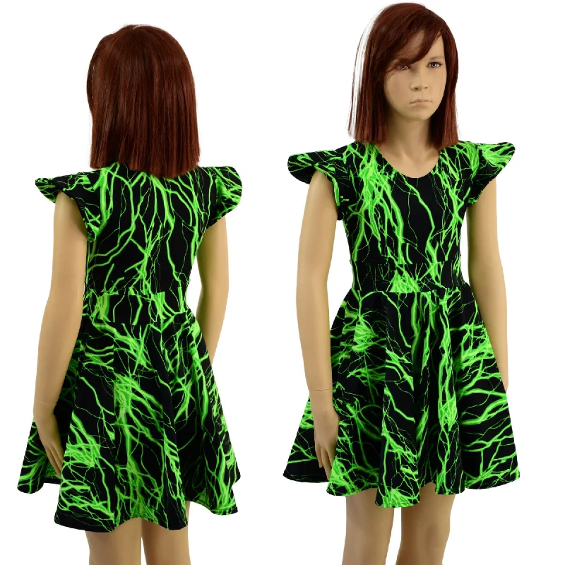 Girls Neon Green Lightning Skater Dress