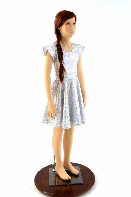 Girls Silver and White Skater Dress