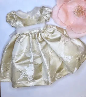 GOLD BROCADE ORGANZA TRIM DRESS